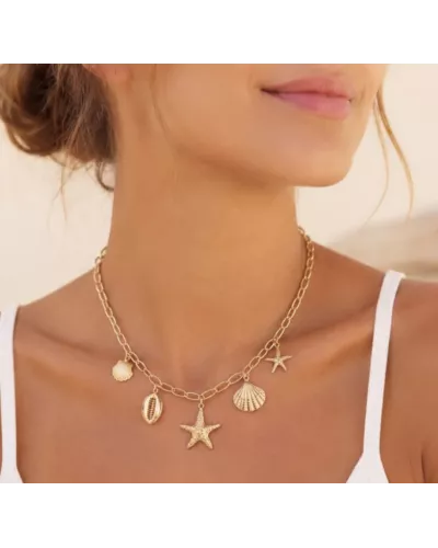 Collier Azura en acier inoxydable doré – Collier coquillages et étoiles de mer | My Poupi