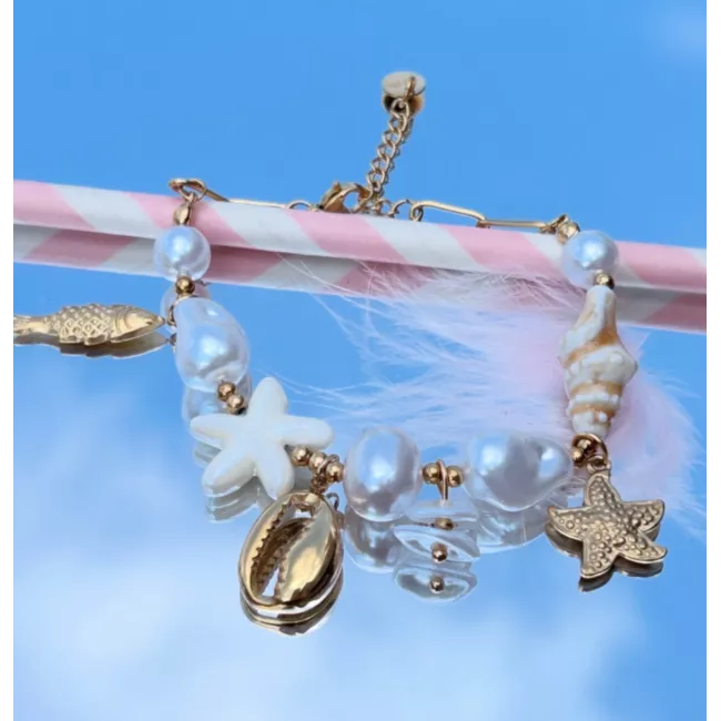 Bracelet Maïna en acier inoxydable doré – Bracelet charms coquillage, poisson et étoile de mer | My Poupi