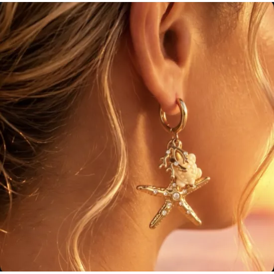 Boucles d'oreilles Honu en acier inoxydable doré – Créoles étoile de mer et tortue | MyPoupi