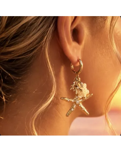 Boucles d'oreilles Honu en acier inoxydable doré – Créoles étoile de mer et tortue | MyPoupi