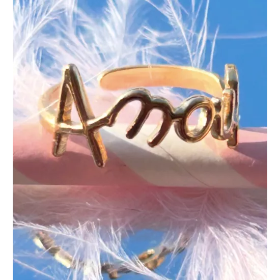 Bague Marceline Amour en acier inoxydable doré ajustable | My Poupi
