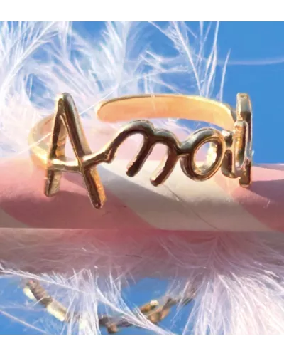 Bague Marceline Amour en acier inoxydable doré ajustable | My Poupi